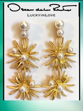 Oscar De La Renta 24K Gold Plated
Starburst Pearl Drop Earrings